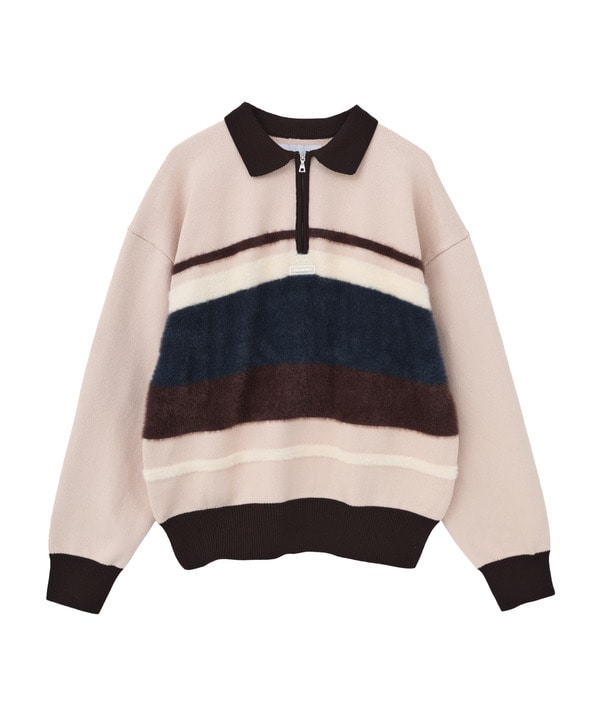 HL HALF-ZIP BORDER KNIT PULLOVER 詳細画像 ピンク 1