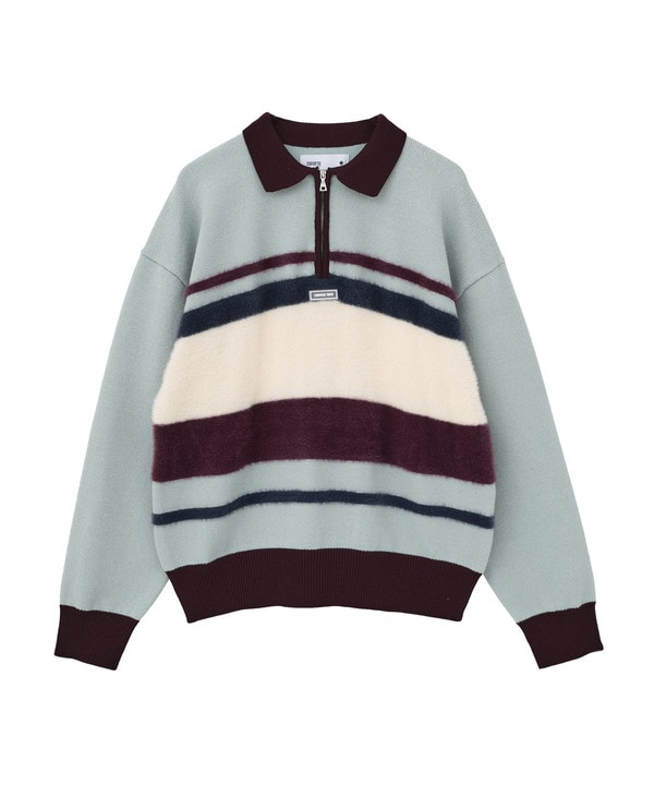 HL HALF-ZIP BORDER KNIT PULLOVER 詳細画像 ミント 1