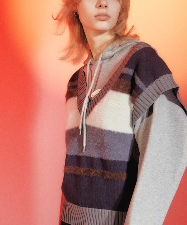 HL BORDER V-NECK KNIT VEST 詳細画像 1