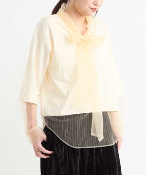 【HL】TULLE BOWTIE CROPPED TEE
