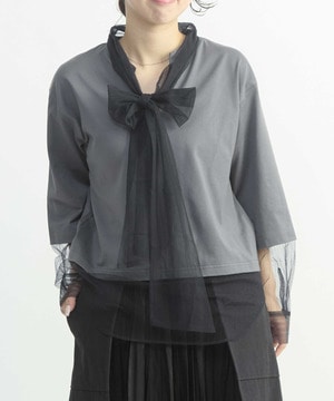 【HL】TULLE BOWTIE CROPPED TEE