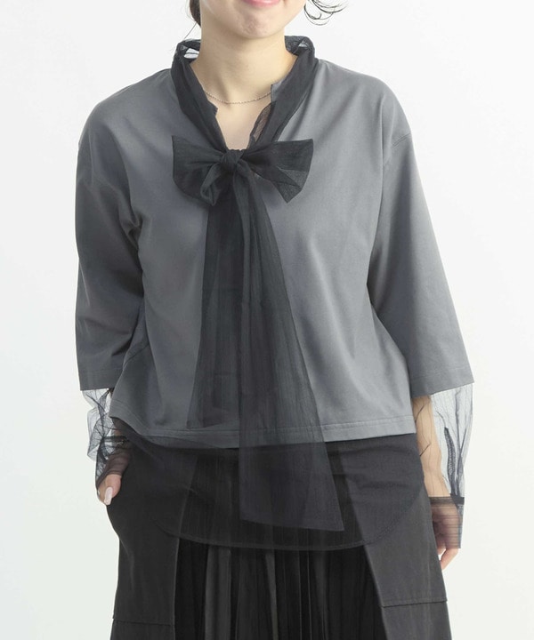 【HL】TULLE BOWTIE CROPPED TEE 詳細画像 チャコールグレー 1