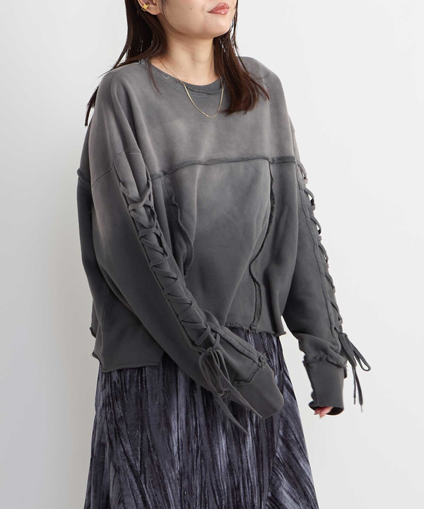 LACE-UP SLEEVE VINTAGE SWEAT 詳細画像 チャコールグレー 1