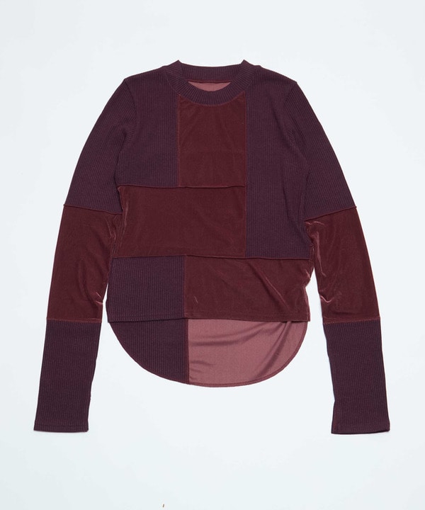 【HL】PATCHWORK VELOR RIB TOP 詳細画像 ボルドー 1
