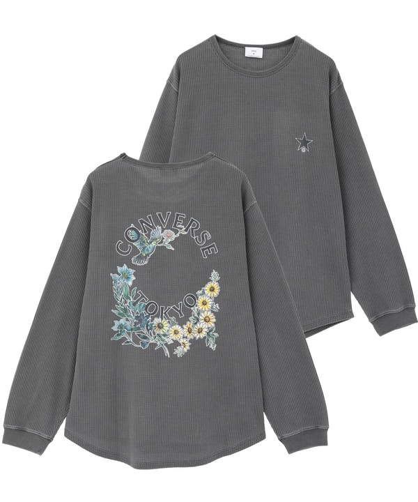 FLOWER & BIRD LOGO WAFFLE LONG SLEEVE TEE 詳細画像 ブラック 1